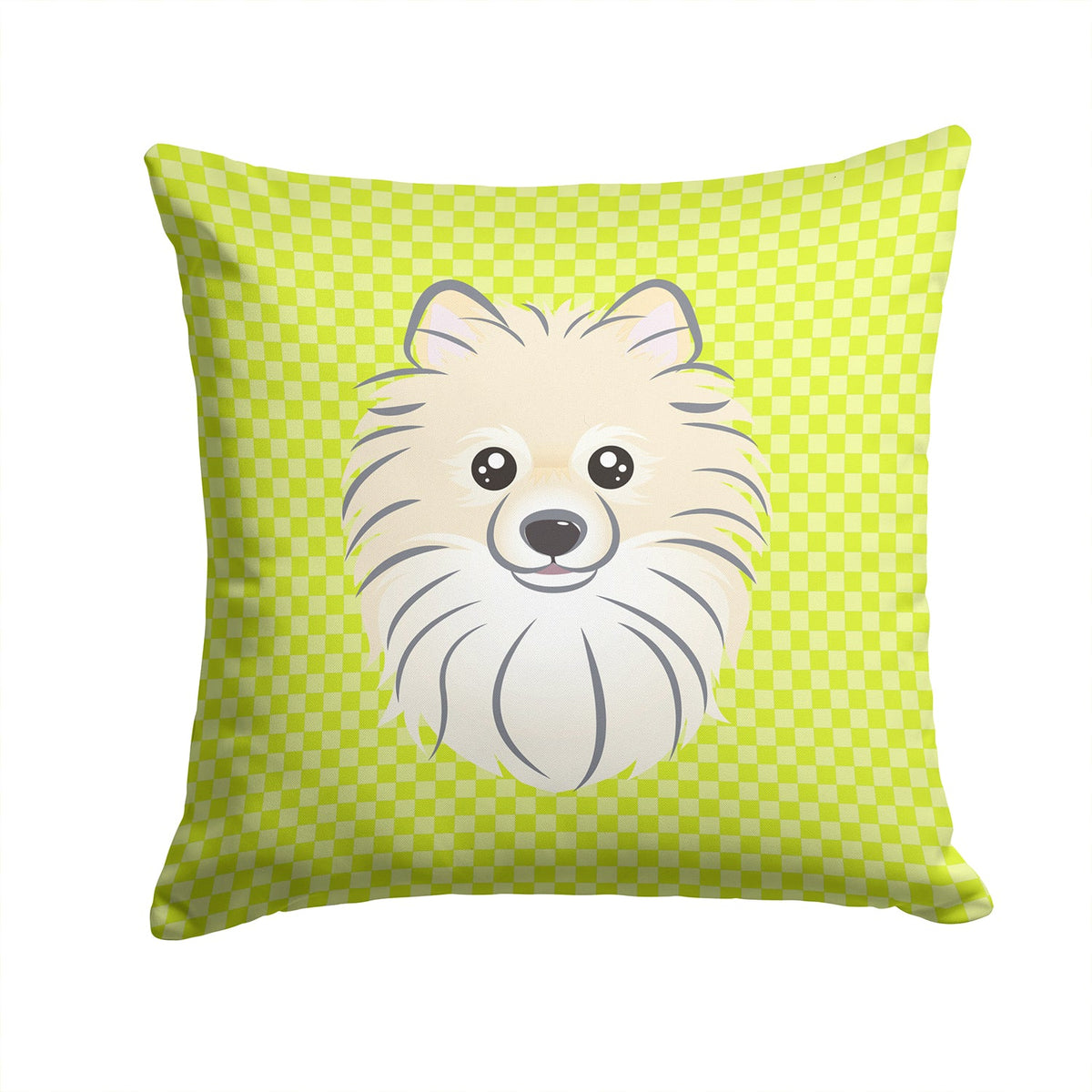 Checkerboard Lime Green Pomeranian Decorative Throw Pillow 14x14 Indoor Outdoor Accent Cushion, Fabric Cover with Insert for Sofa, Bed, Porch & Living Room