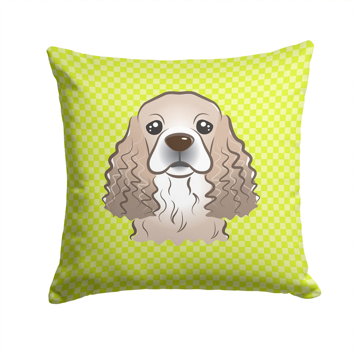 Checkerboard Lime Green Cocker Spaniel Decorative Throw Pillow 14x14 Indoor Outdoor Accent Cushion, Fabric Cover with Insert for Sofa, Bed, Porch & Living Room