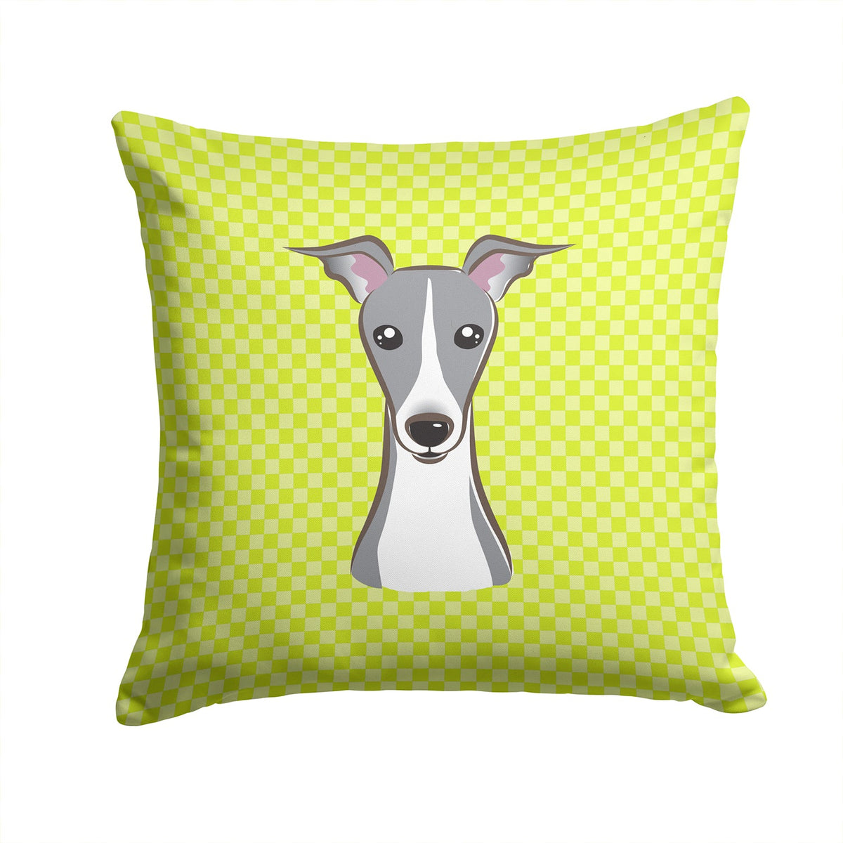 Checkerboard Lime Green Italian Greyhound Decorative Throw Pillow 14x14 Indoor Outdoor Accent Cushion, Fabric Cover with Insert for Sofa, Bed, Porch & Living Room