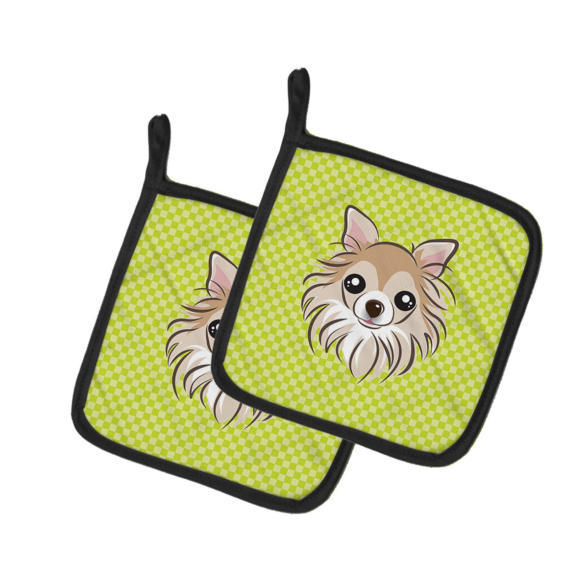 Checkerboard Lime Green Chihuahua Pot Holder Set of 2 Heat Resistant Quilted Hot Pads 7.5 x 7.5 Inch, Insulated Kitchen Trivets for Cooking & Baking