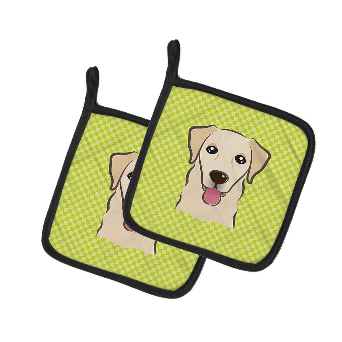 Checkerboard Lime Green Golden Retriever Pot Holder Set of 2 Heat Resistant Quilted Hot Pads 7.5 x 7.5 Inch, Insulated Kitchen Trivets for Cooking & Baking