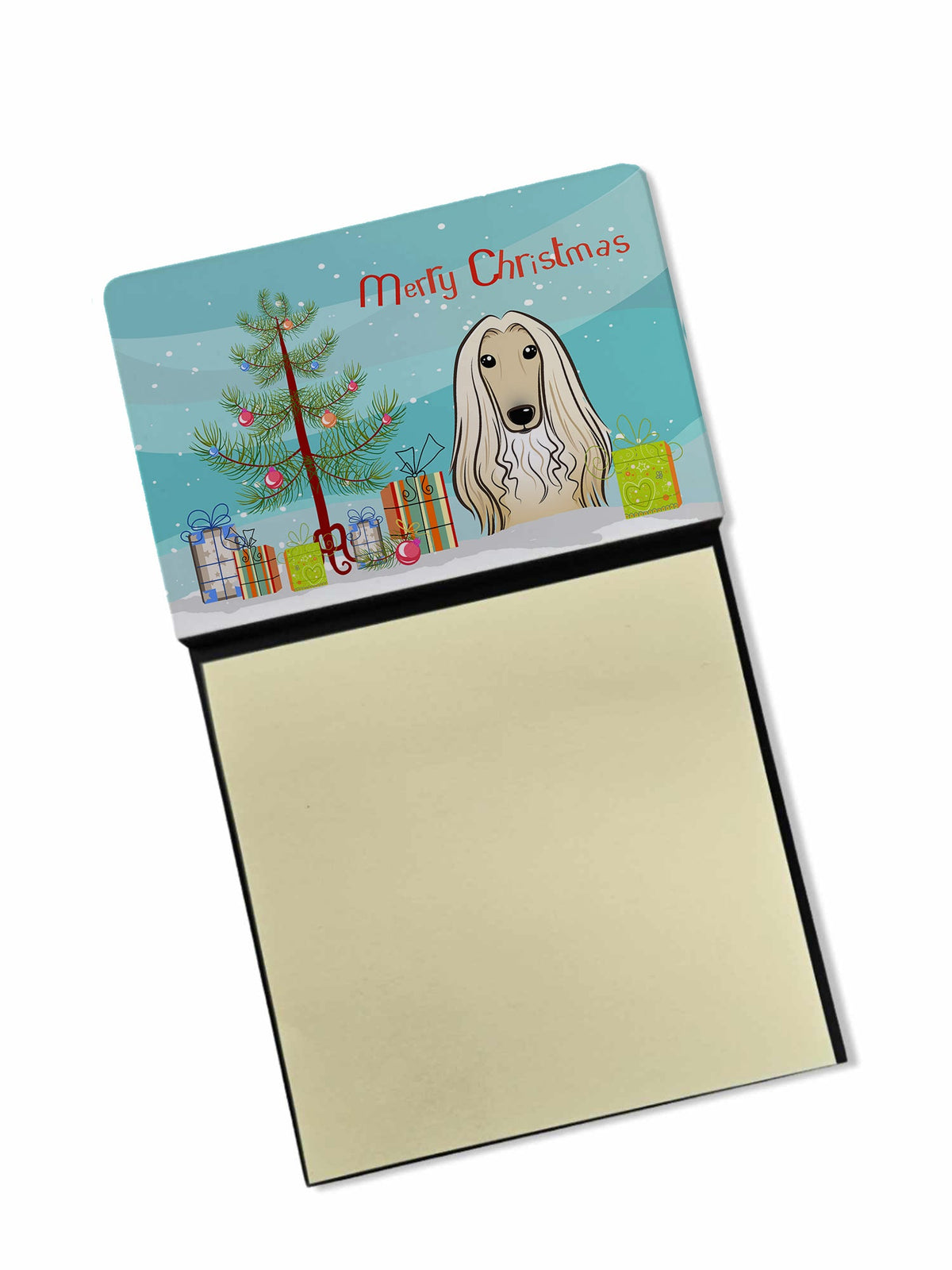 Christmas Tree and Afghan Hound Watercolor Sticky Note Holder Refillable Dispenser Desk Accessory 3x3 Pad Gift
