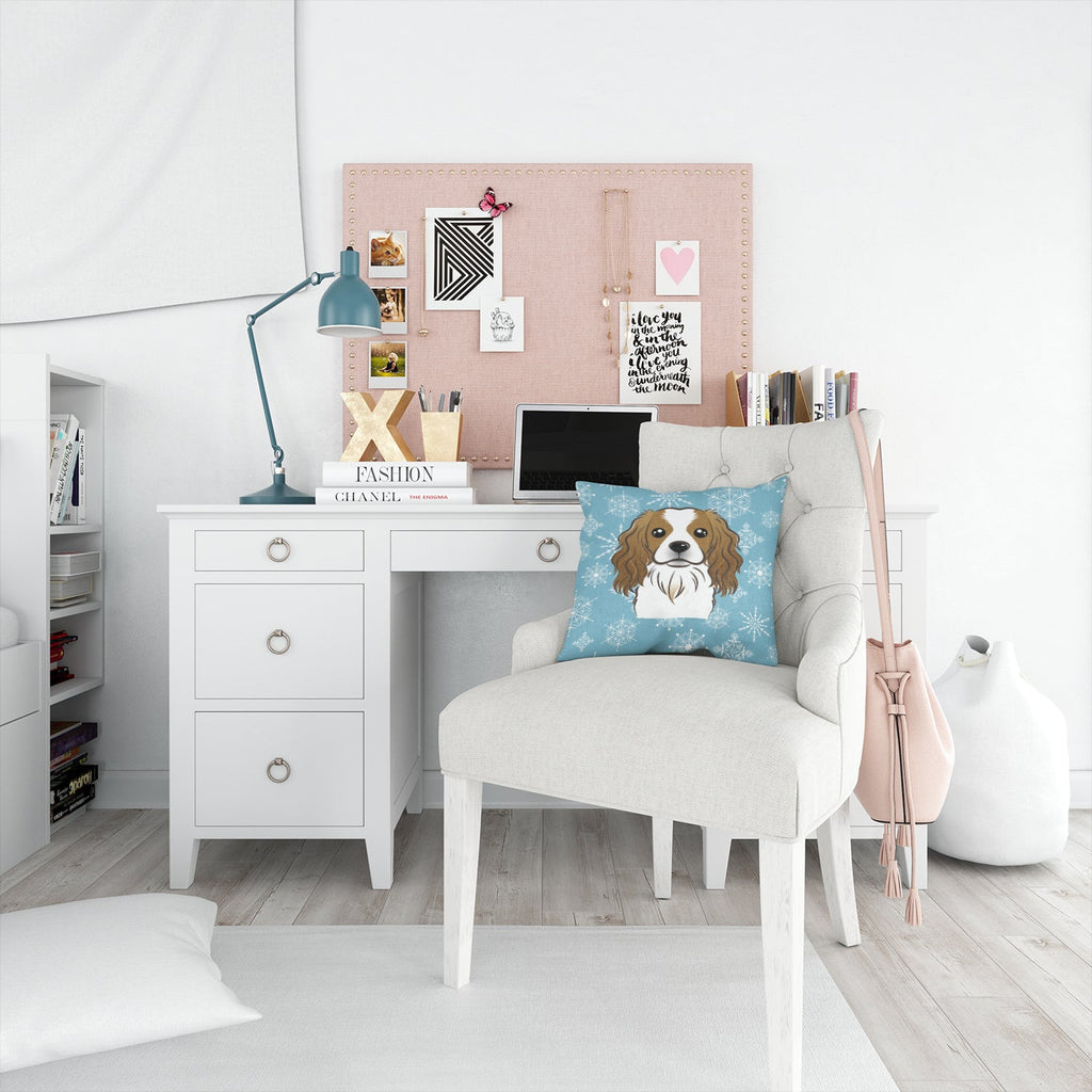 Snowflake Cavalier Spaniel Decorative Throw Pillow 14x14 Indoor Outdoor Accent Cushion, Fabric Cover with Insert for Sofa, Bed, Porch & Living Room