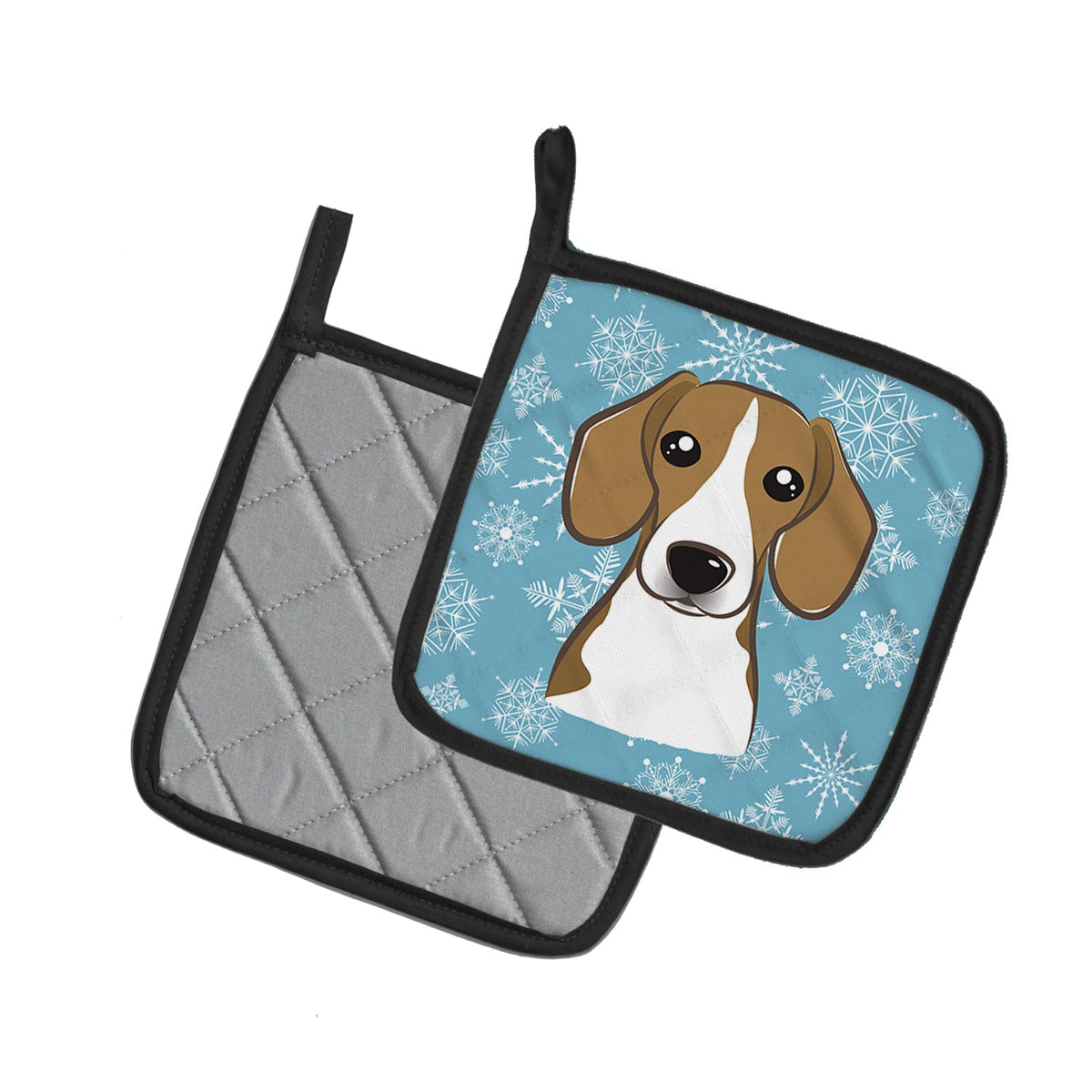 Snowflake Beagle Pot Holder Set of 2 Heat Resistant Quilted Hot Pads 7.5 x 7.5 Inch, Insulated Kitchen Trivets for Cooking & Baking