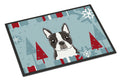 Winter Holiday Boston Terrier Doormat Indoor Outdoor 24H X 36W Front Door Mat Rugs for Entryway, Non Slip Washable Low Pile,
