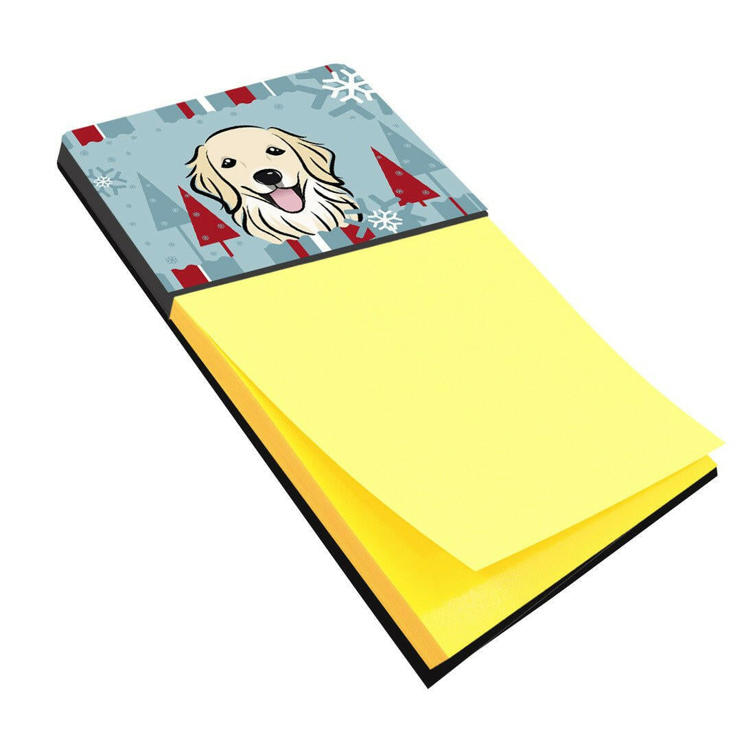 Winter Holiday Golden Retriever Watercolor Sticky Note Holder Refillable Dispenser Desk Accessory 3x3 Pad Gift