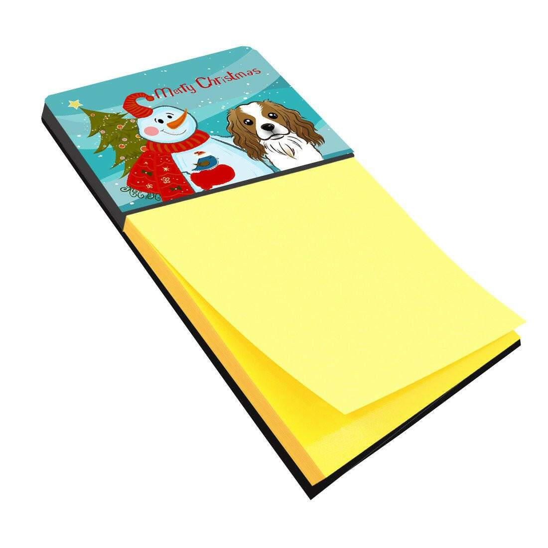Snowman with Cavalier Spaniel Watercolor Sticky Note Holder Refillable Dispenser Desk Accessory 3x3 Pad Gift
