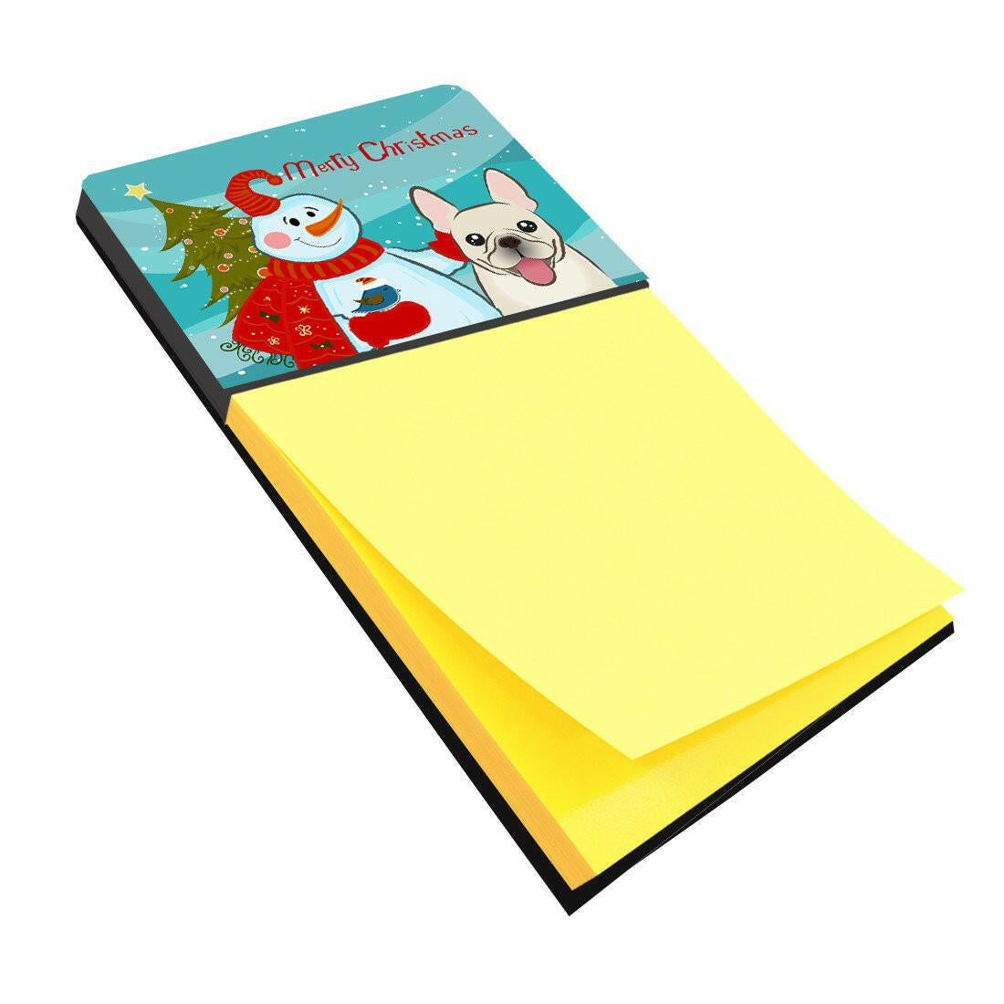 Snowman with French Bulldog Watercolor Sticky Note Holder Refillable Dispenser Desk Accessory 3x3 Pad Gift