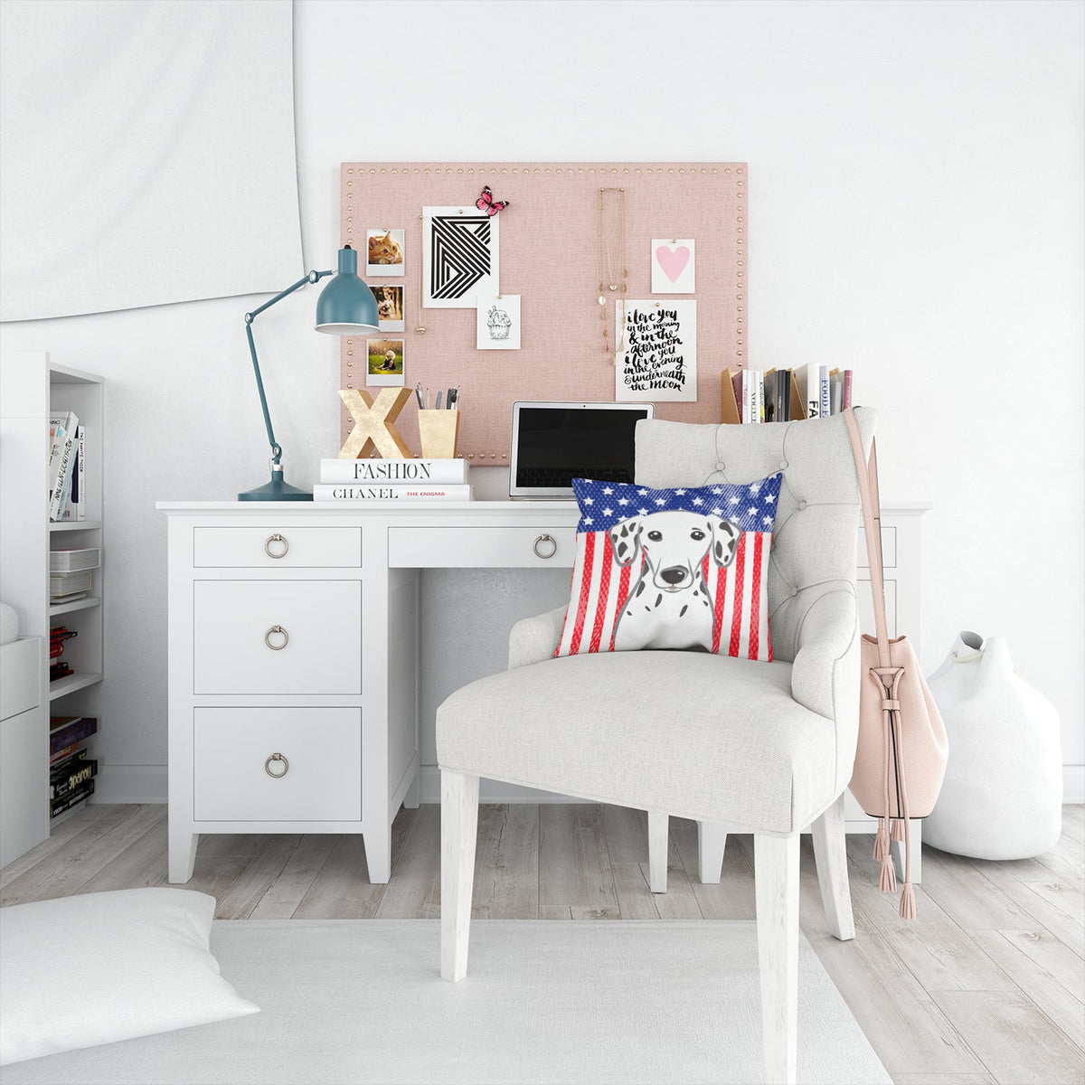 American Flag and Dalmatian Decorative Throw Pillow 14x14 Indoor Outdoor Accent Cushion, Fabric Cover with Insert for Sofa, Bed, Porch & Living Room