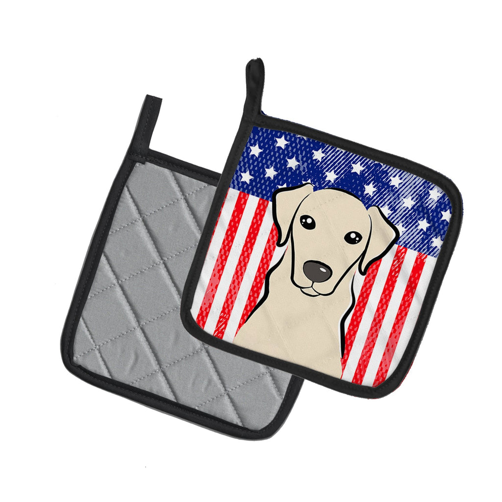 American Flag and Yellow Labrador Pot Holder Set of 2 Heat Resistant Quilted Hot Pads 7.5 x 7.5 Inch, Insulated Kitchen Trivets for Cooking & Baking