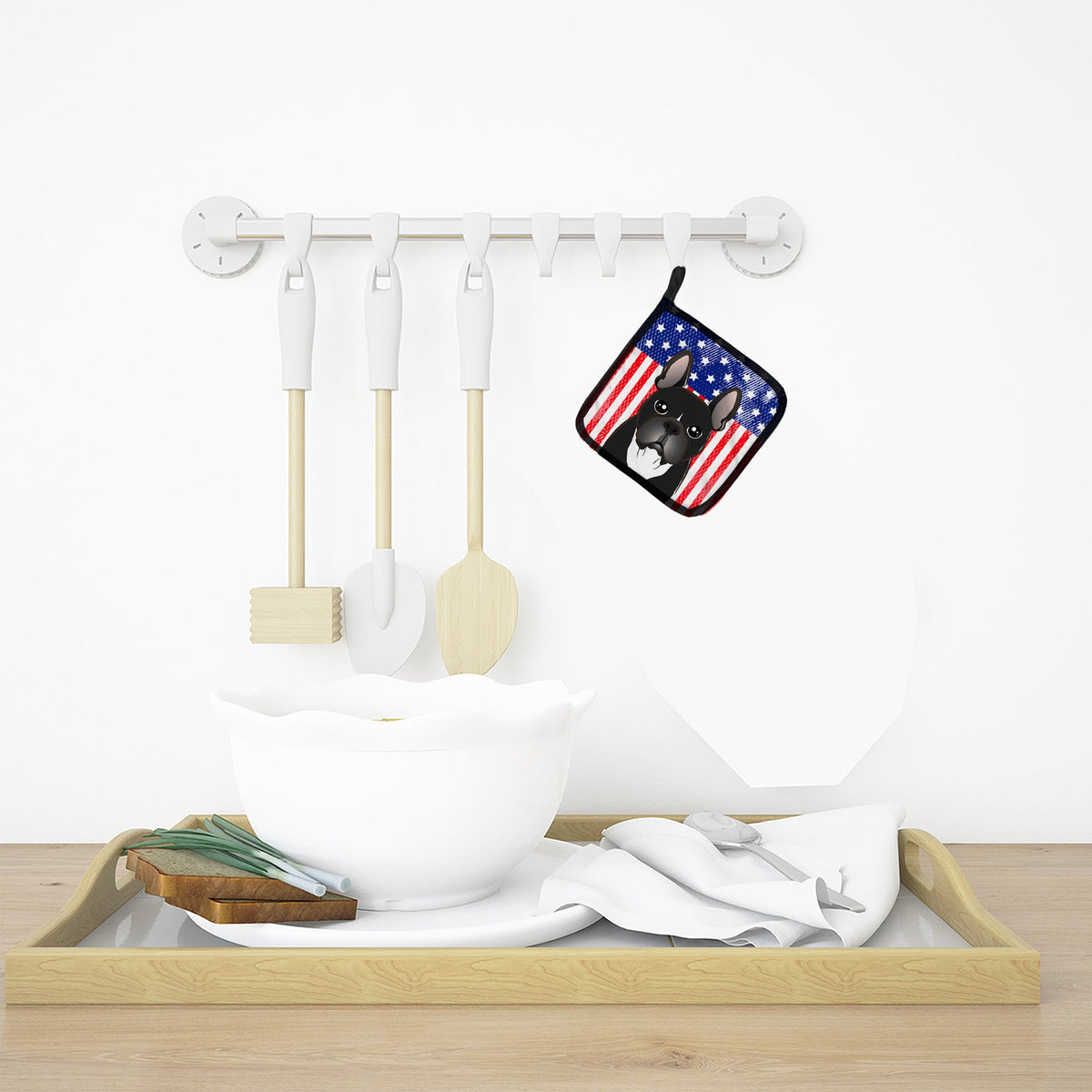 American Flag and French Bulldog Pot Holder Set of 2 Heat Resistant Quilted Hot Pads 7.5 x 7.5 Inch, Insulated Kitchen Trivets for Cooking & Baking
