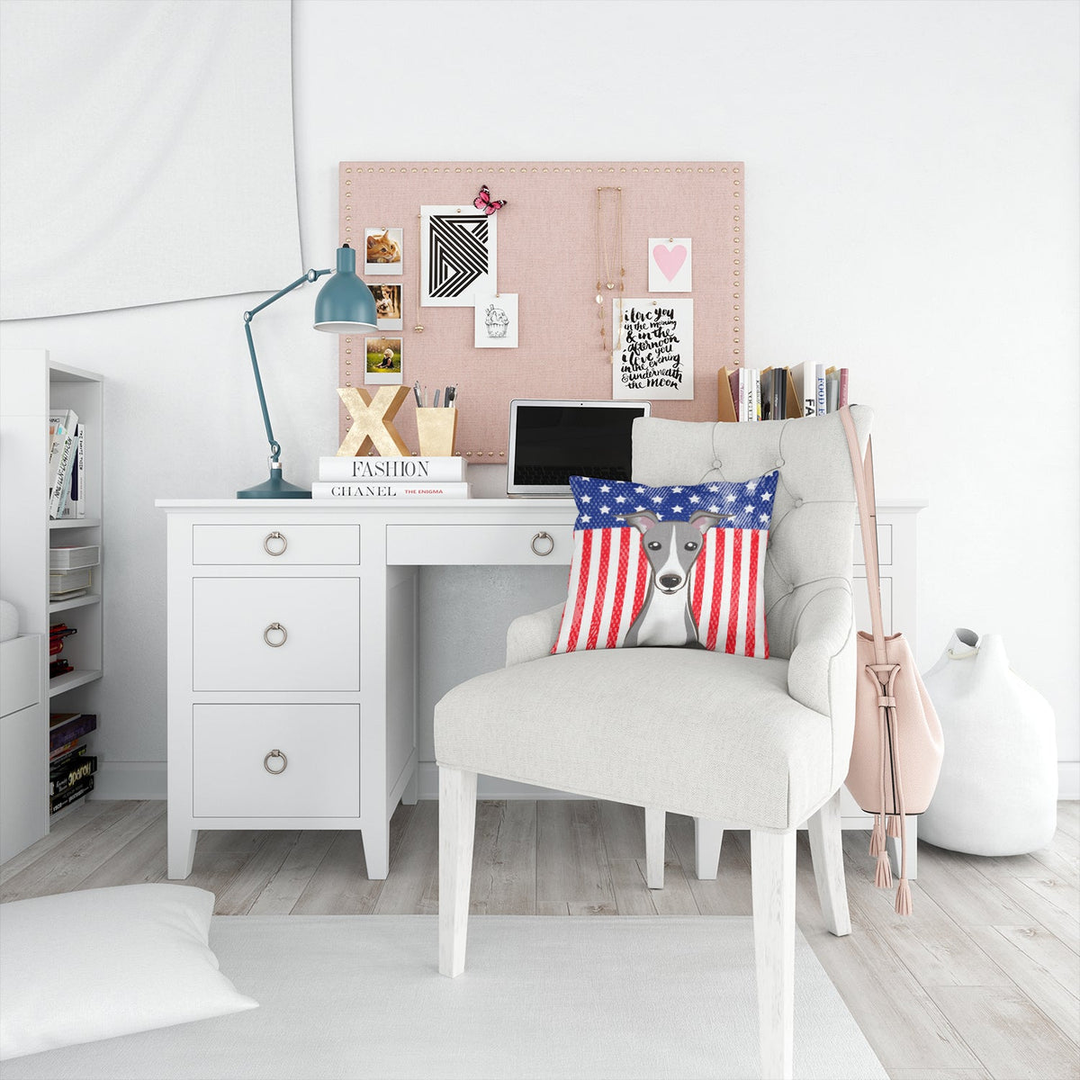 American Flag and Italian Greyhound Decorative Throw Pillow 14x14 Indoor Outdoor Accent Cushion, Fabric Cover with Insert for Sofa, Bed, Porch & Living Room