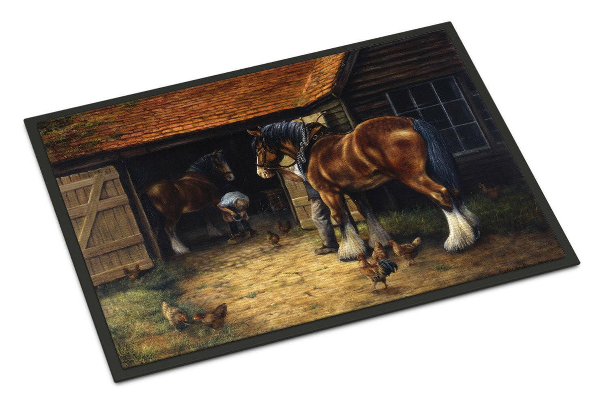 Horse and The Blacksmith by Daphne Baxter Doormat Indoor Outdoor 18H X 27W Front Door Mat Rugs for Entryway, Non Slip Washable