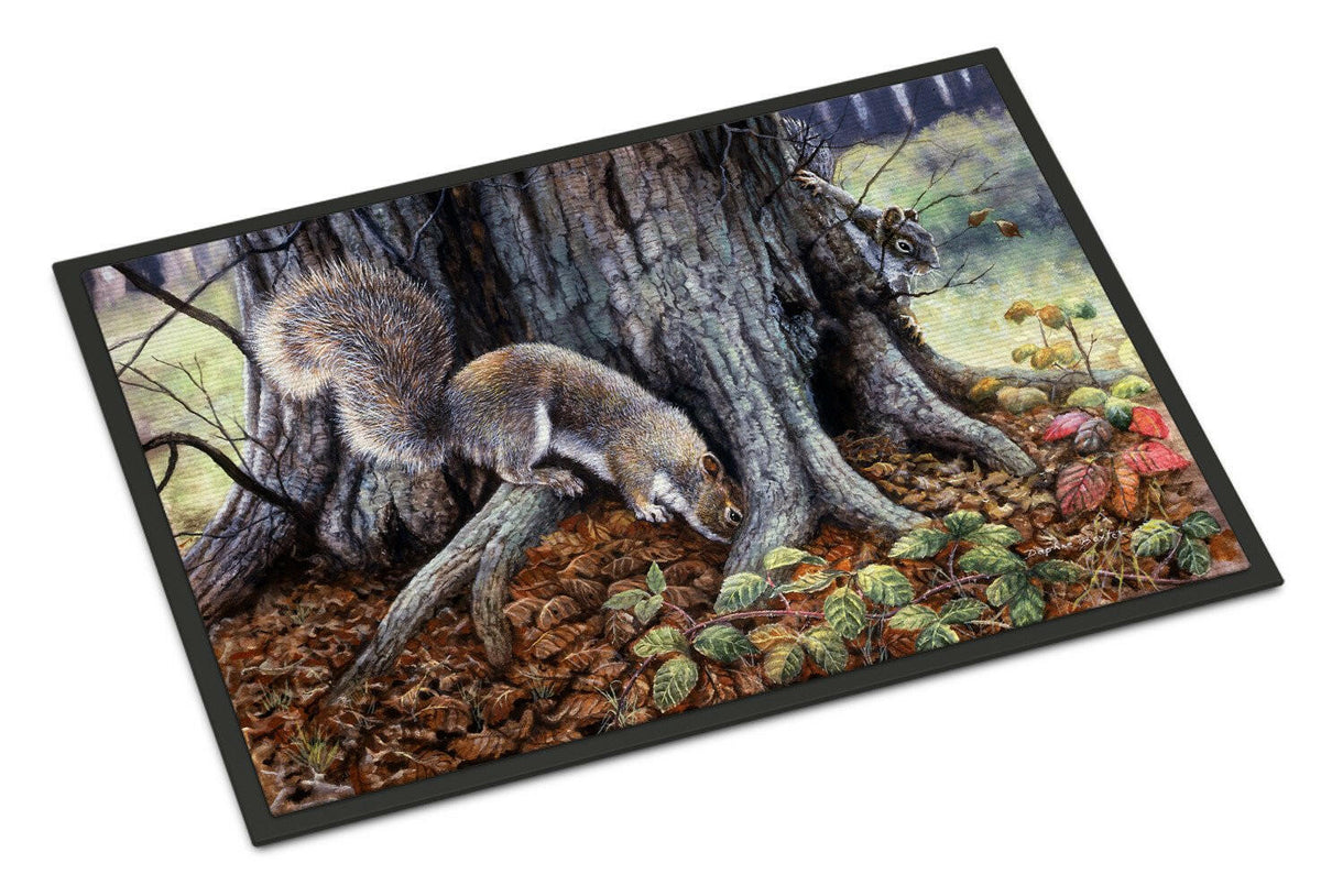 Grey Squirrels around the Tree Doormat Indoor Outdoor 24H X 36W Front Door Mat Rugs for Entryway, Non Slip Washable Low Pile,