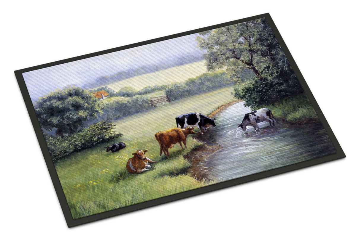 Cows Drinking at the Creek Bank Doormat Indoor Outdoor 18H X 27W Front Door Mat Rugs for Entryway, Non Slip Washable