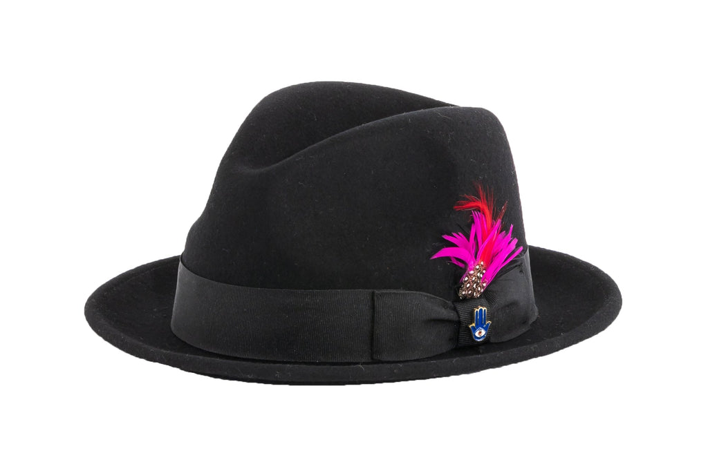 Ferrecci Brooks Soft 100% Australian Wool Felt Body With Removable Feather Black Hat Great For Travel.