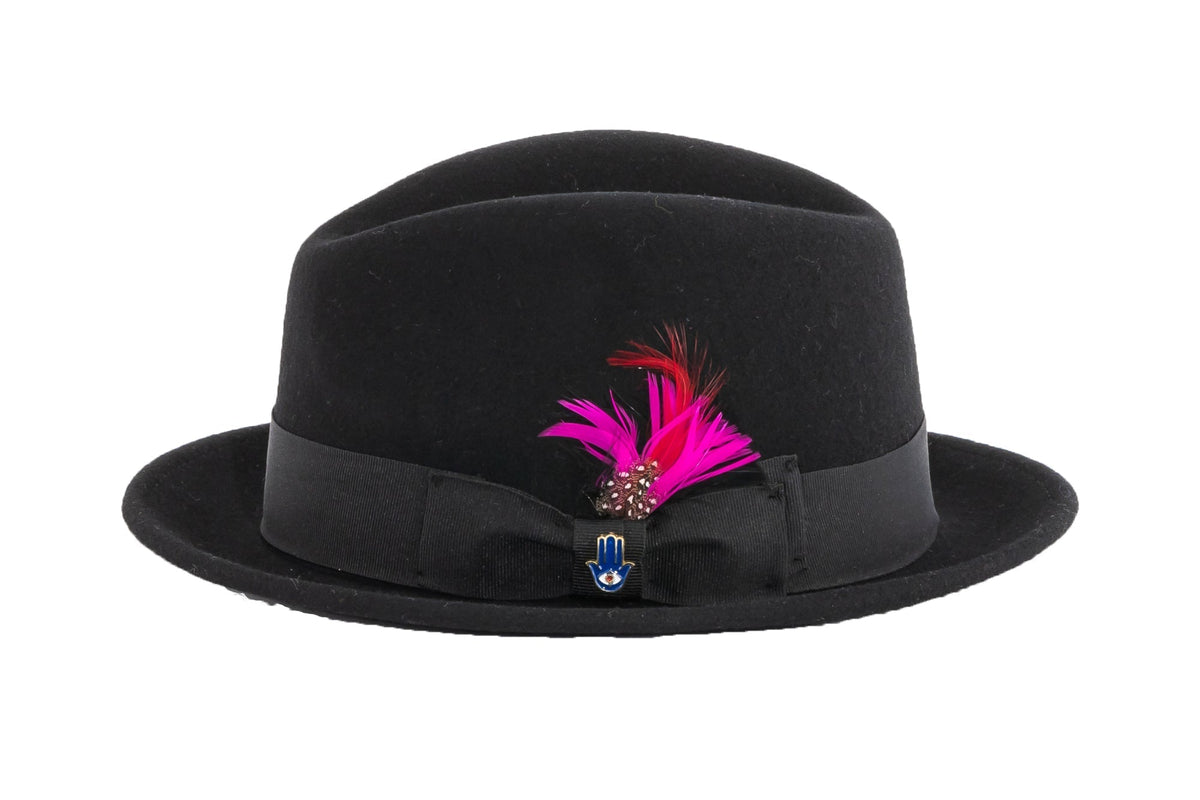 Ferrecci Brooks Soft 100% Australian Wool Felt Body With Removable Feather Black Hat Great For Travel.