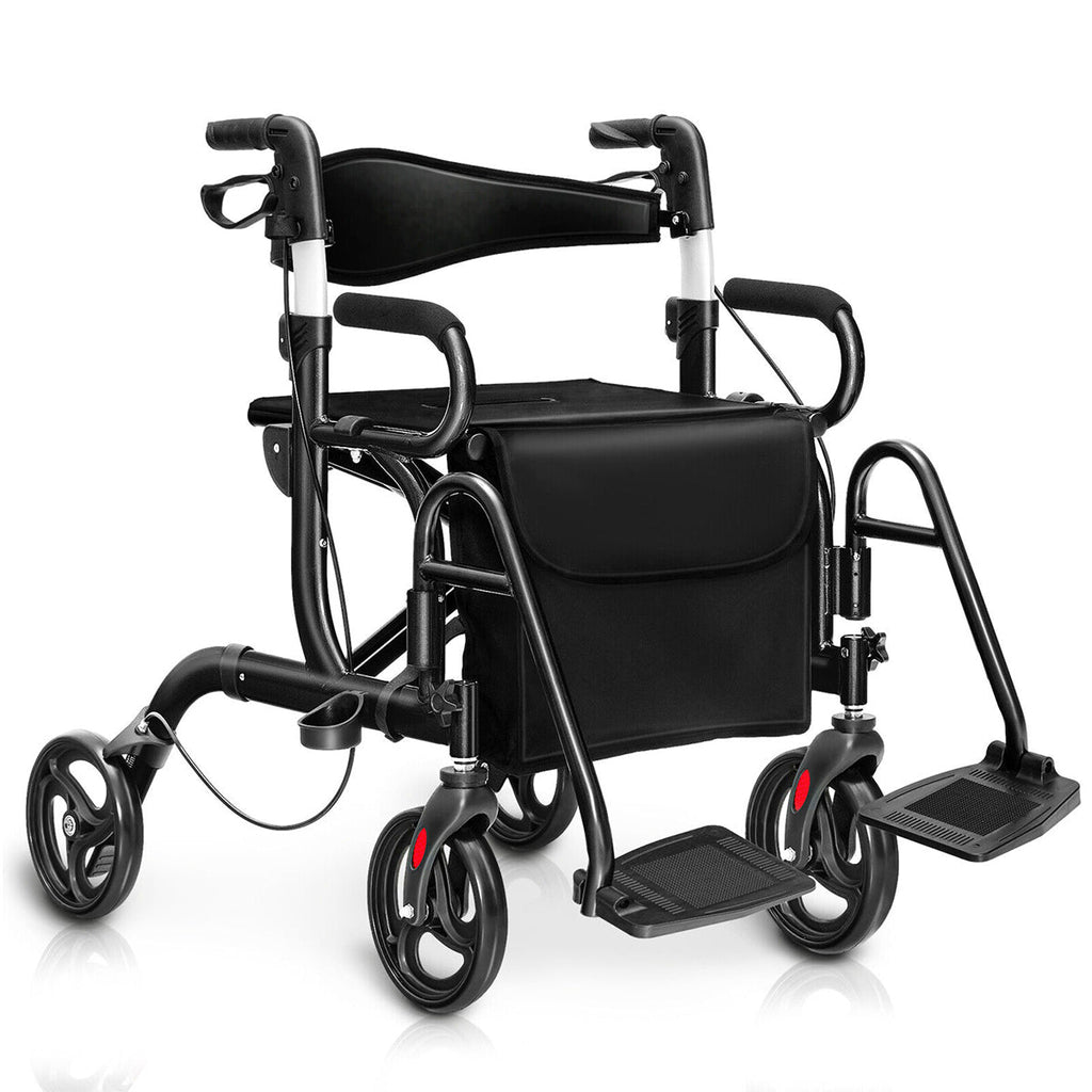 Folding Rollator Walker with 8-inch Wheels and Seat-Black