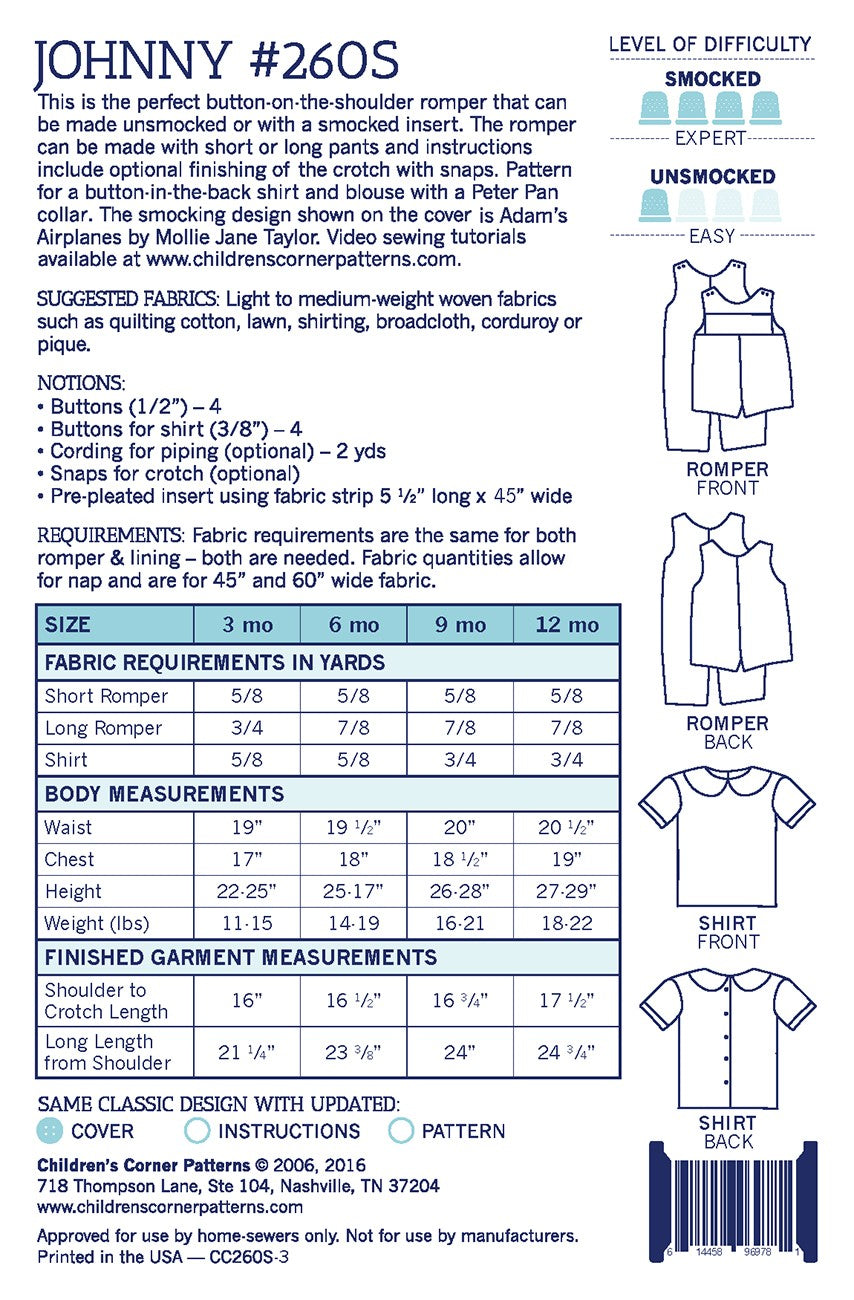 Johnny - 3-12 Months Pattern