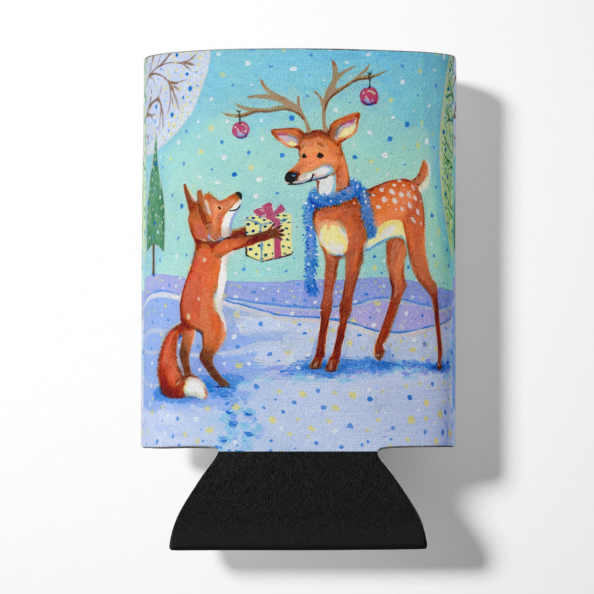 Christmas Present from the Fox Can or Bottle Hugger Cooler Sleeve for Standard 12 oz Cans, Insulated Foam Beer & Soda Can Hugger Reusable