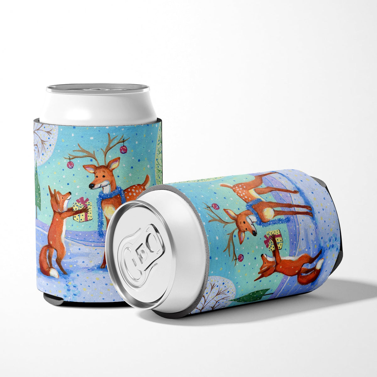 Christmas Present from the Fox Can or Bottle Hugger Cooler Sleeve for Standard 12 oz Cans, Insulated Foam Beer & Soda Can Hugger Reusable