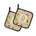 Letter U Initial Monogram - Tan Dots Pot Holder Set of 2 Heat Resistant Quilted Hot Pads 7.5 x 7.5 Inch, Insulated Kitchen Trivets for Cooking & Baking