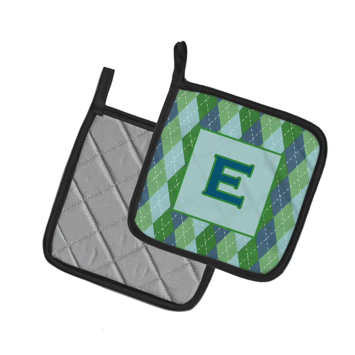 Letter E Initial Monogram - Blue Argoyle Pot Holder Set of 2 Heat Resistant Quilted Hot Pads 7.5 x 7.5 Inch, Insulated Kitchen Trivets for Cooking & Baking