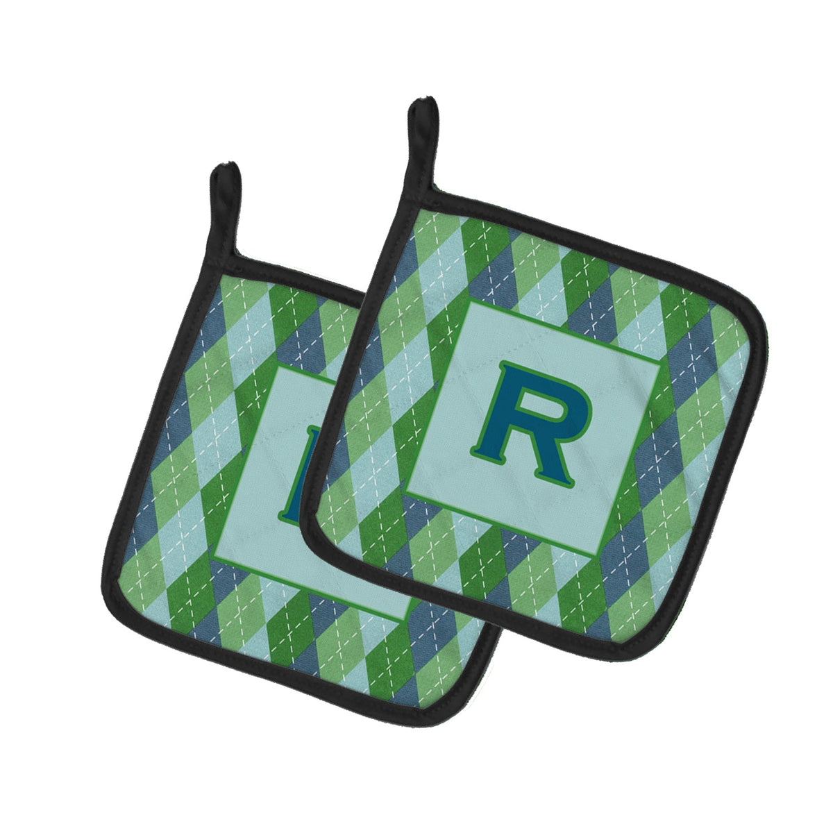 Letter R Initial Monogram - Blue Argoyle Pot Holder Set of 2 Heat Resistant Quilted Hot Pads 7.5 x 7.5 Inch, Insulated Kitchen Trivets for Cooking & Baking