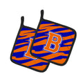 Letter B Initial Tiger Stripe - Blue Orange  Pot Holder Set of 2 Heat Resistant Quilted Hot Pads 7.5 x 7.5 Inch, Insulated Kitchen Trivets for Cooking & Baking
