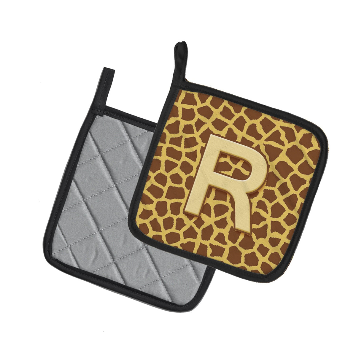 Letter R Initial Monogram - Giraffe Pot Holder Set of 2 Heat Resistant Quilted Hot Pads 7.5 x 7.5 Inch, Insulated Kitchen Trivets for Cooking & Baking