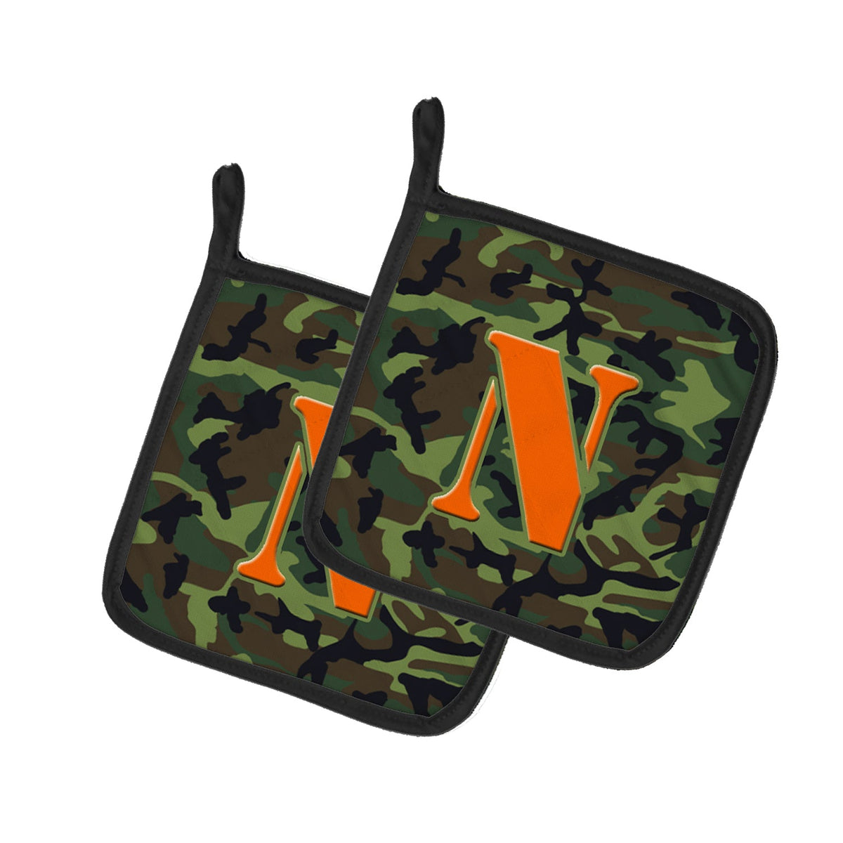 Letter N Monogram - Camo Green Pot Holder Set of 2 Heat Resistant Quilted Hot Pads 7.5 x 7.5 Inch, Insulated Kitchen Trivets for Cooking & Baking