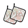 Letter V Love in Paris Pink Pot Holder Set of 2 Heat Resistant Quilted Hot Pads 7.5 x 7.5 Inch, Insulated Kitchen Trivets for Cooking & Baking