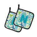 Letter N Flowers and Butterflies Teal Blue Pot Holder Set of 2 Heat Resistant Quilted Hot Pads 7.5 x 7.5 Inch, Insulated Kitchen Trivets for Cooking & Baking