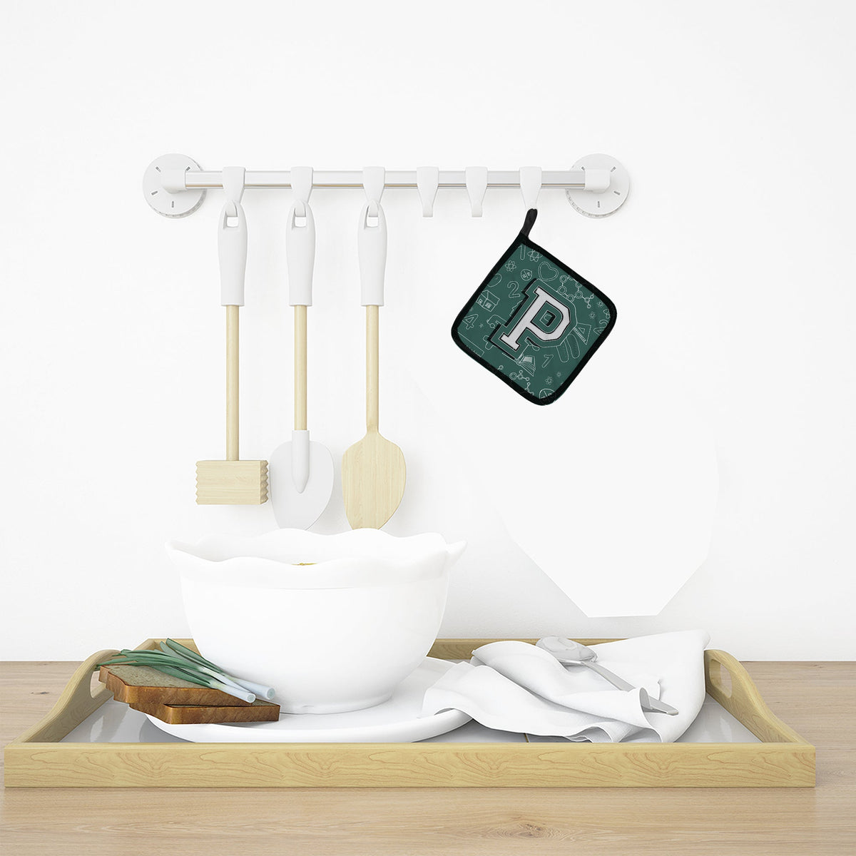 Letter P Back to School Initial Pot Holder Set of 2 Heat Resistant Quilted Hot Pads 7.5 x 7.5 Inch, Insulated Kitchen Trivets for Cooking & Baking