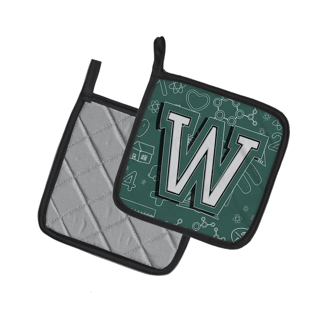 Letter W Back to School Initial Pot Holder Set of 2 Heat Resistant Quilted Hot Pads 7.5 x 7.5 Inch, Insulated Kitchen Trivets for Cooking & Baking
