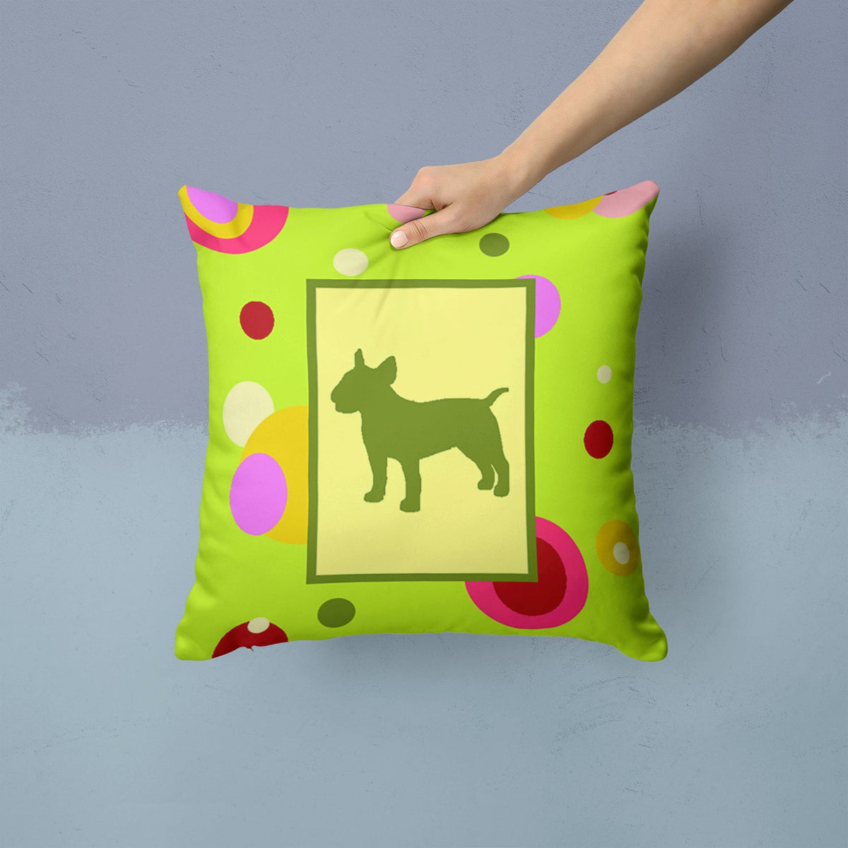 Bull Terrier Decorative Throw Pillow 14x14 Indoor Outdoor Accent Cushion, Fabric Cover with Insert for Sofa, Bed, Porch & Living Room