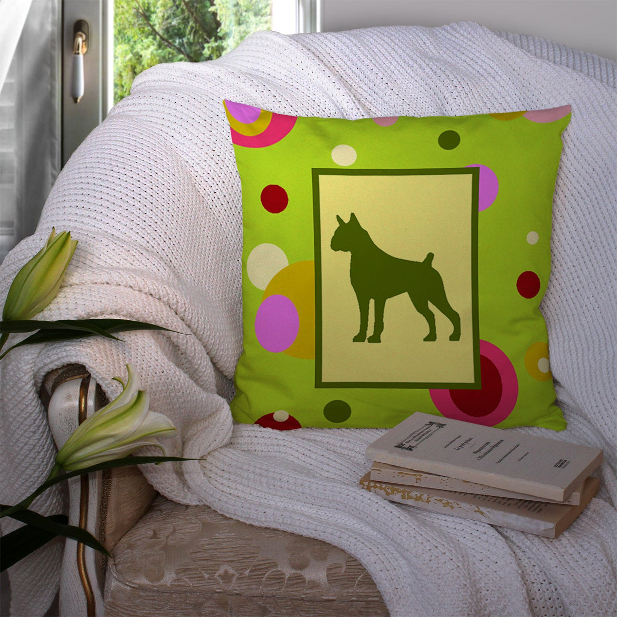 Boxer Decorative Throw Pillow 14x14 Indoor Outdoor Accent Cushion, Fabric Cover with Insert for Sofa, Bed, Porch & Living Room