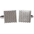 Silvertone Square Silver Zig Zag Cufflinks with Jewelry Box