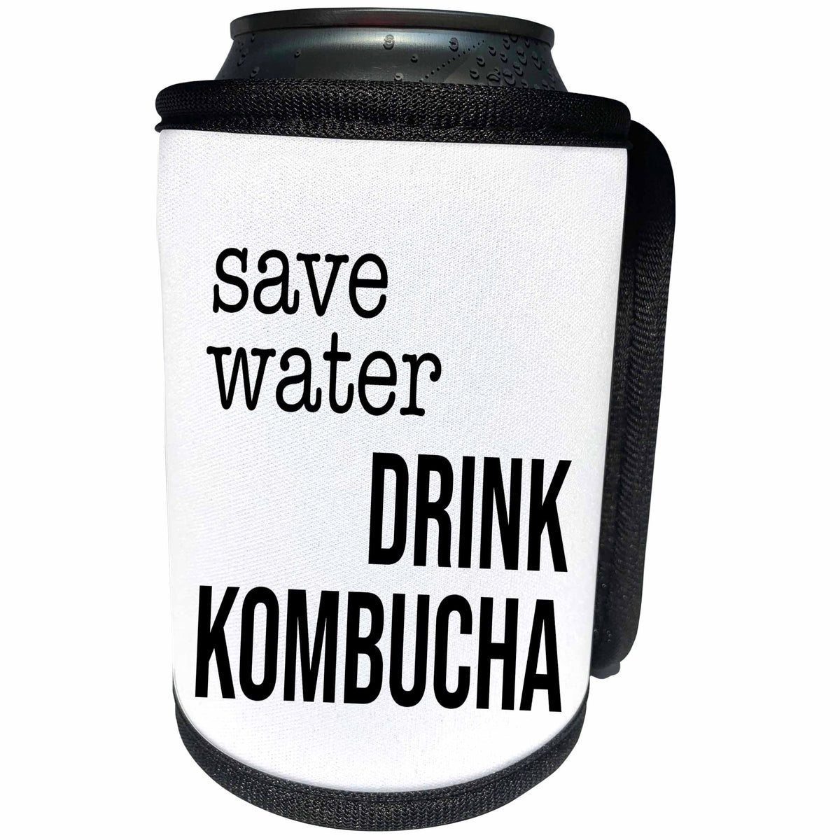 3dRose Save Water Drink Kombucha. Black lettering on white... - Can Cooler Bottle Wrap (cc_328305)