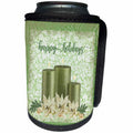3dRose Three Green Candles with White Poinsettias, Happy... - Can Cooler Bottle Wrap (cc_328308)
