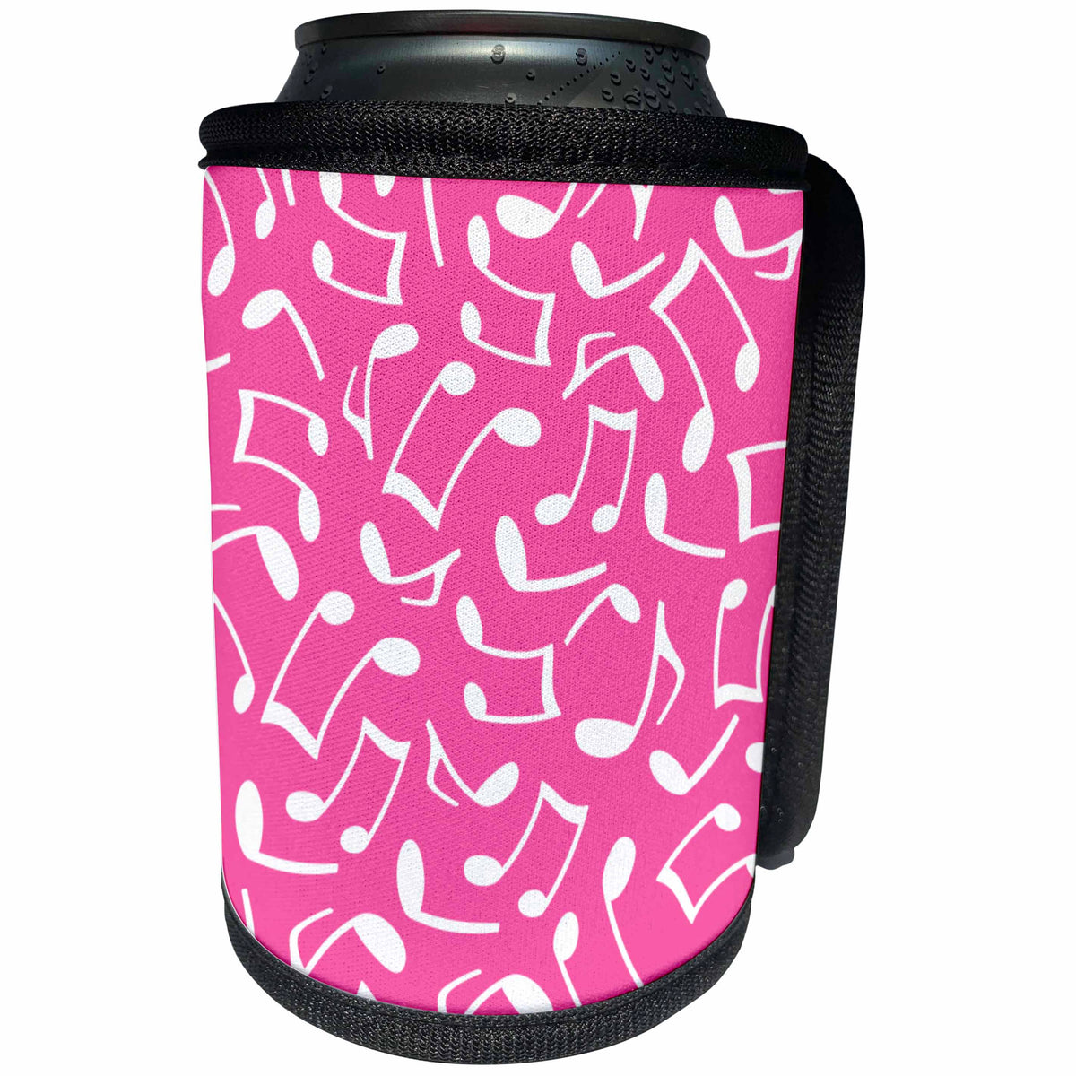3dRose Music Notes Pattern Pink and White - Can Cooler Bottle Wrap (cc_335152)