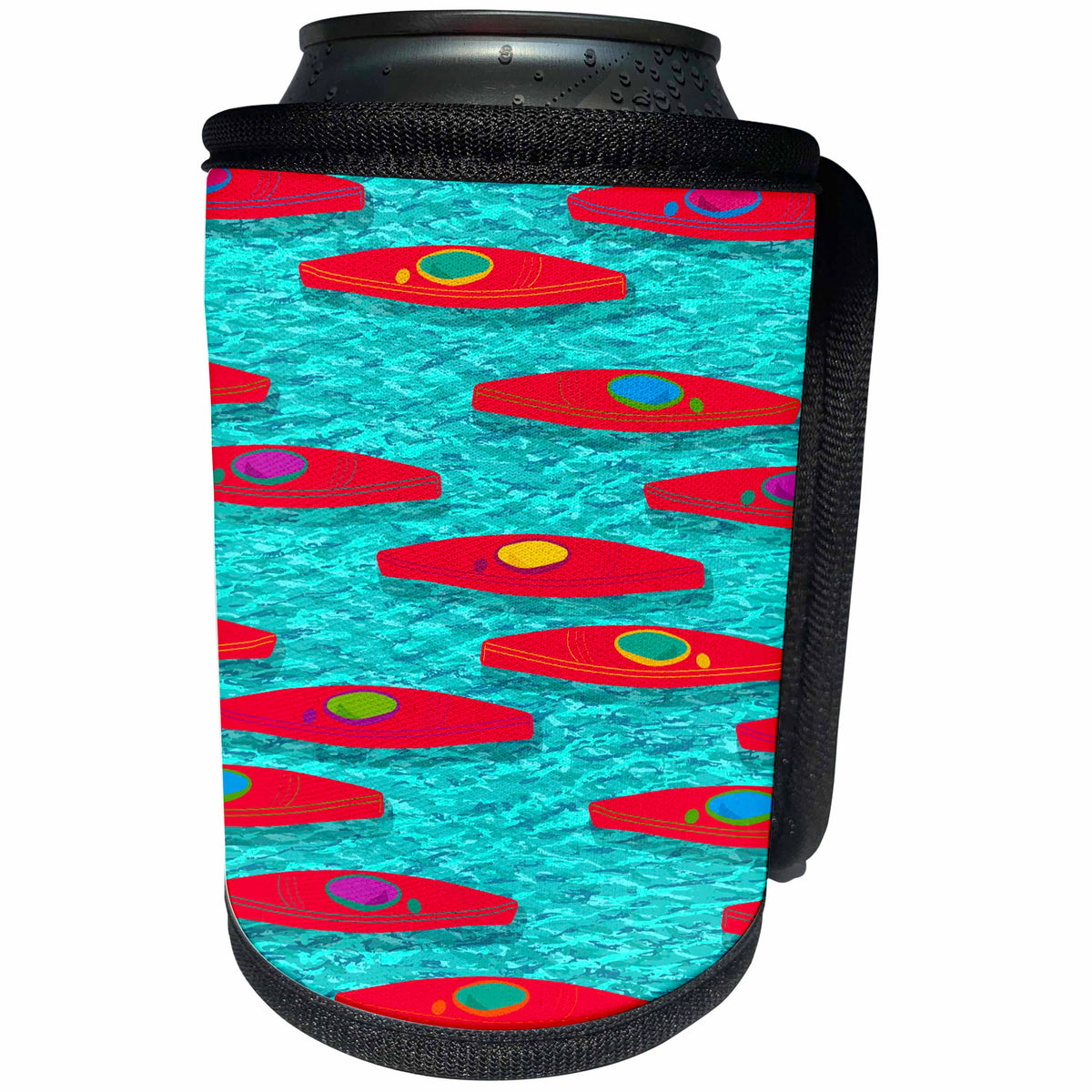 3dRose Red Kayaks Crystal Blue Water Pattern - Can Cooler Bottle Wrap (cc_335172)