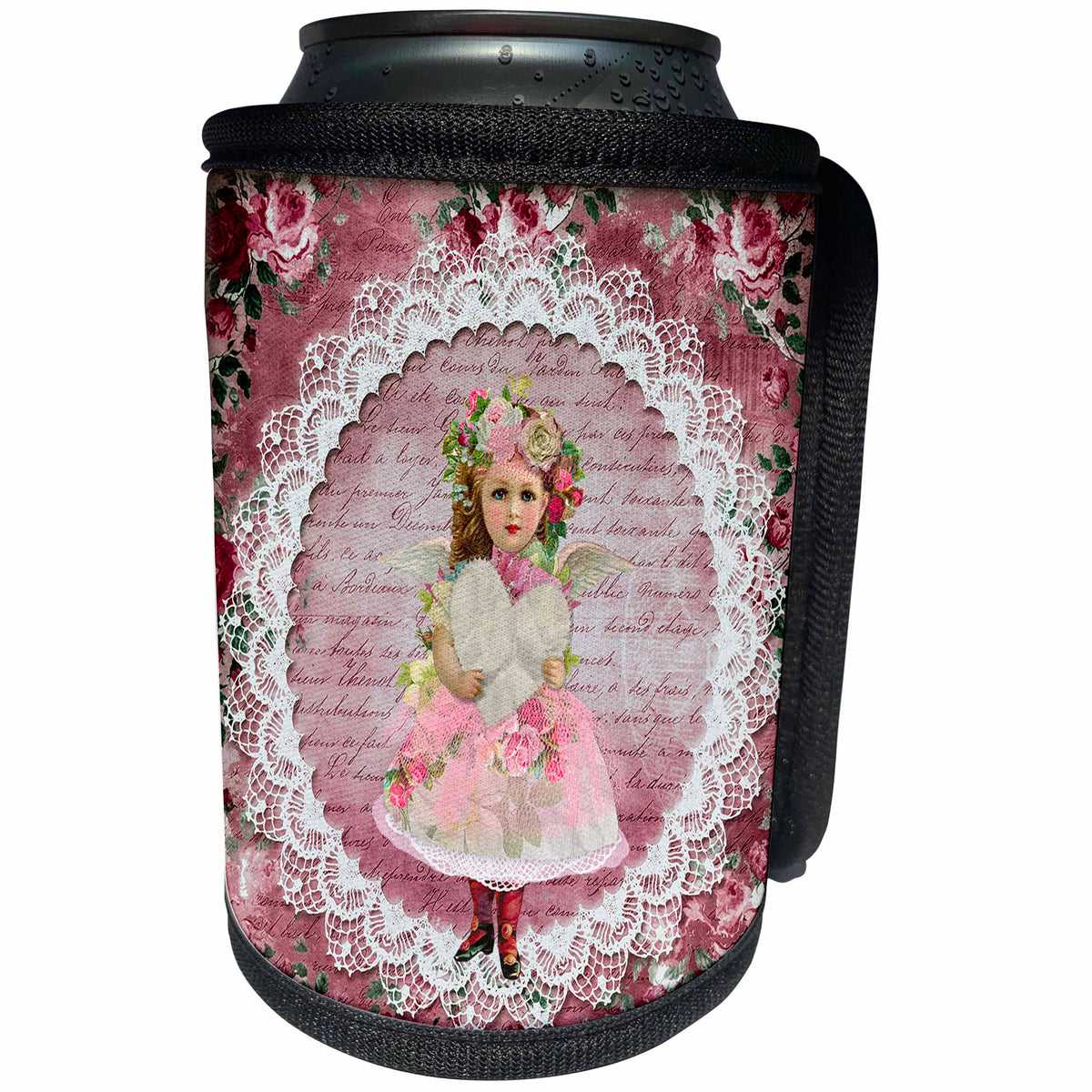 3dRose Nostalgic Christmas Fairy In A Lace Frame - Can Cooler Bottle Wrap (cc_336317)