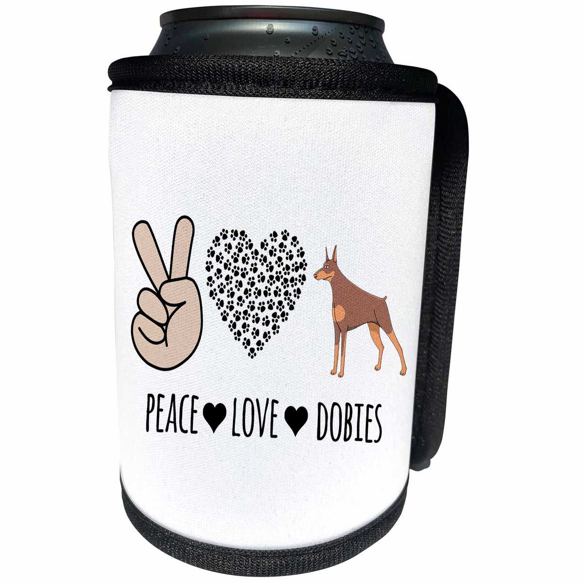 3dRose Peace Love Dobies with peace hand, paw heart, and... - Can Cooler Bottle Wrap (cc_337873)