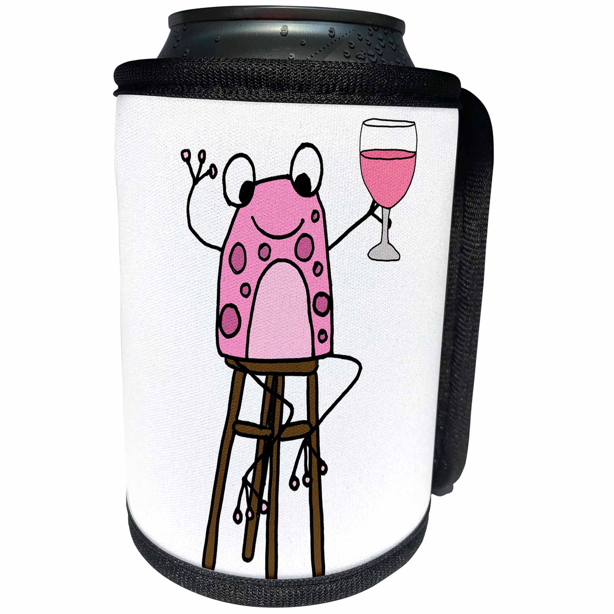3dRose Cute Funny Pink Frog Drinking Wine Cartoon - Can Cooler Bottle Wrap (cc_338268)