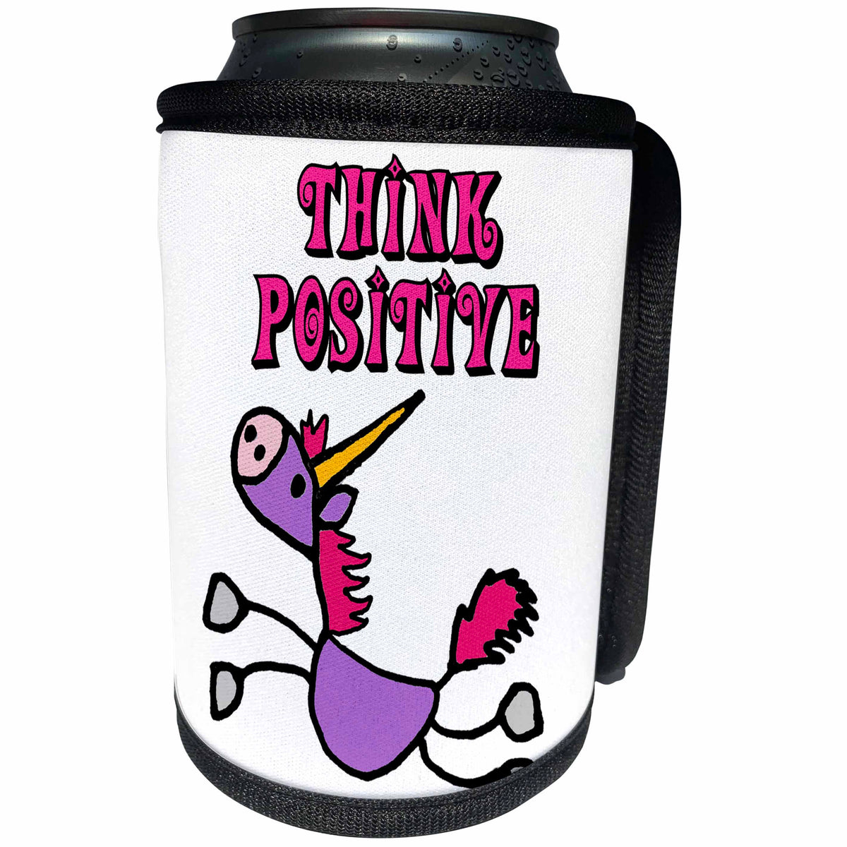 3dRose Cute Funny Inspirational Purple Unicorn says Think... - Can Cooler Bottle Wrap (cc_338278)