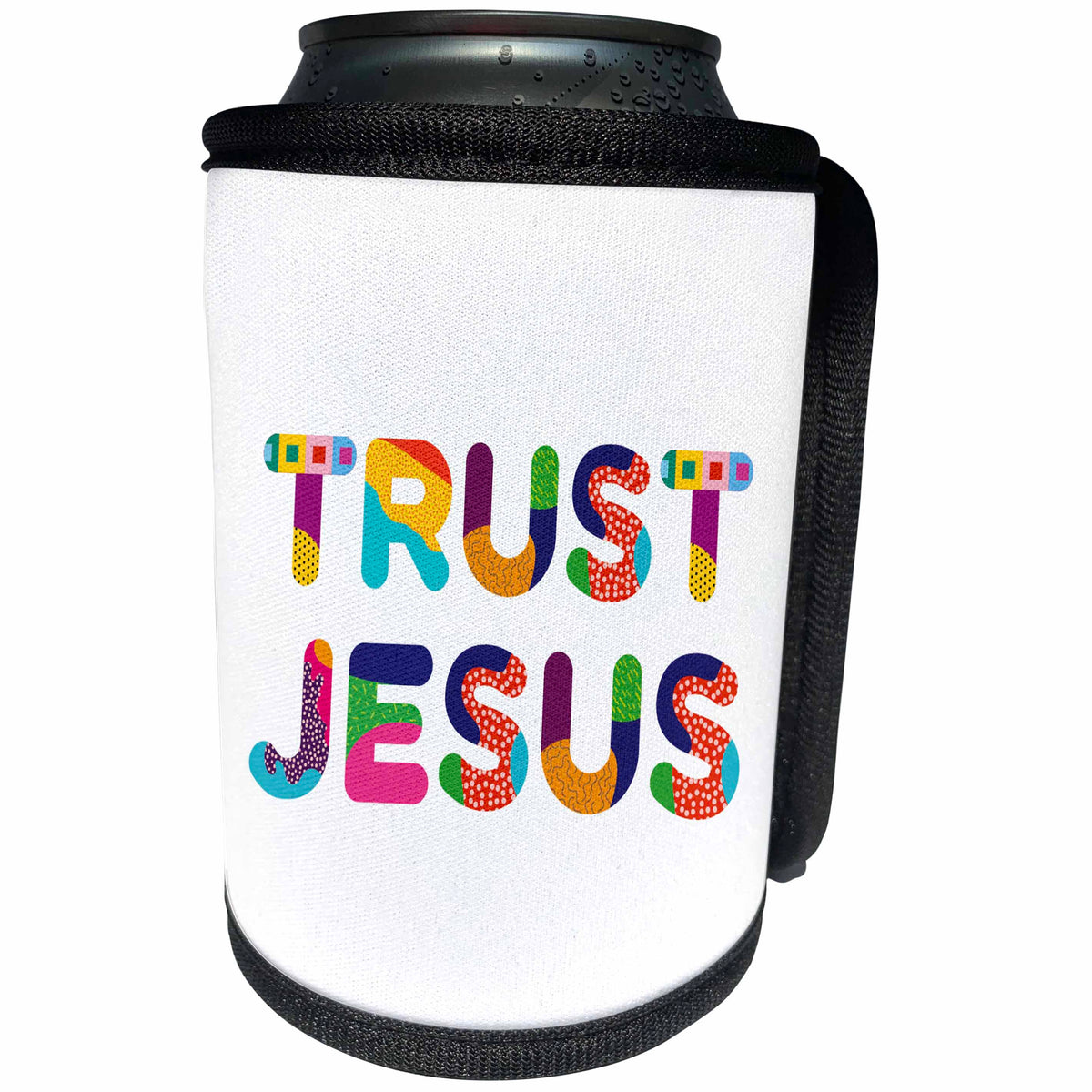 3dRose Amazing colorful text Trust Jesus. A positive... - Can Cooler Bottle Wrap (cc_338305)