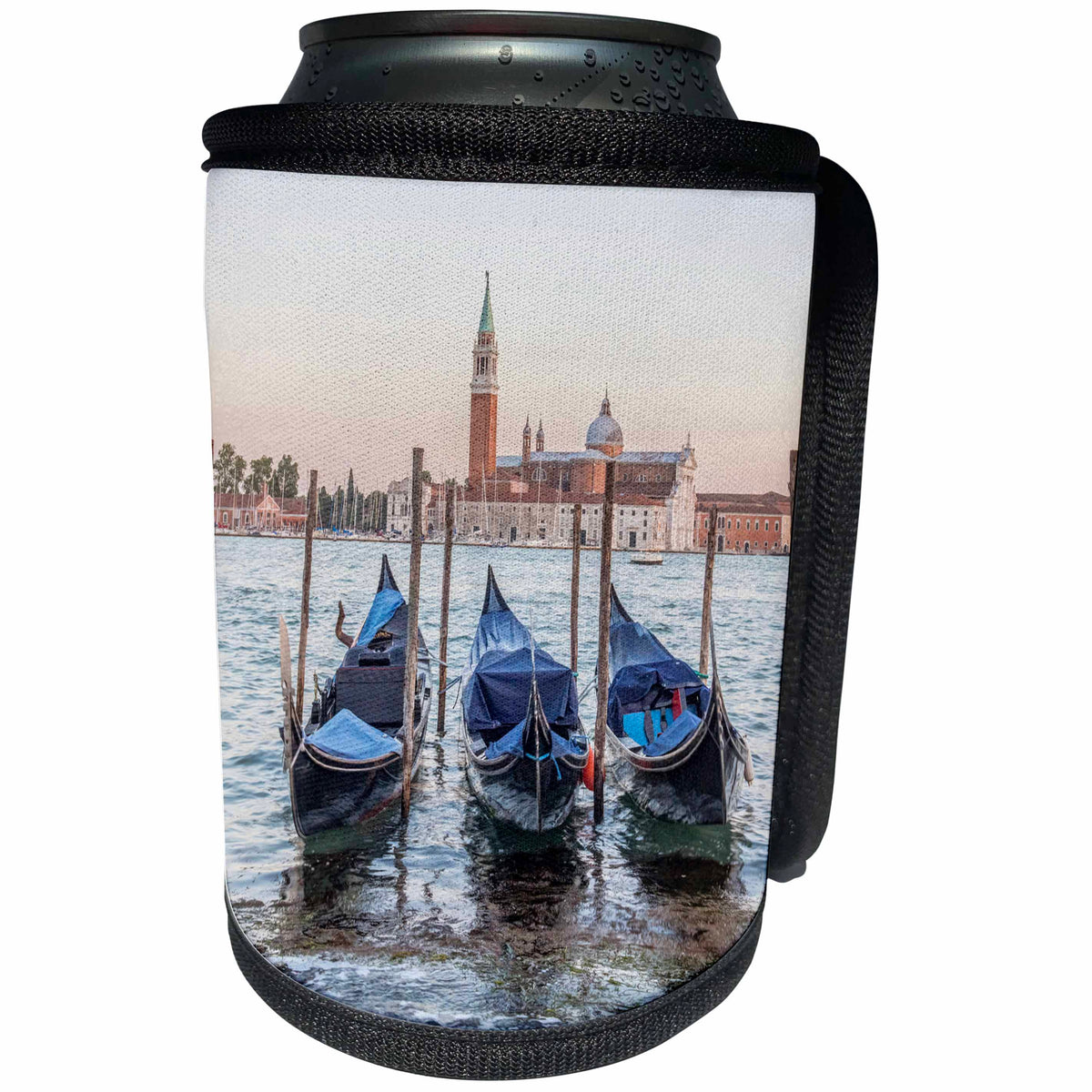 3dRose Italy, Venice. Gondolas on waterfront, San Giorgio... - Can Cooler Bottle Wrap (cc_344014)