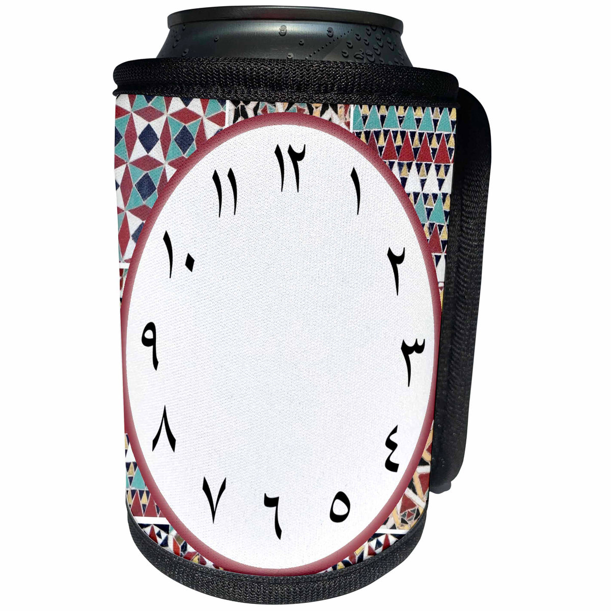 3dRose Arabic Clock face with Arabic Numbers - Red Turquoise... - Can Cooler Bottle Wrap (cc_344404)