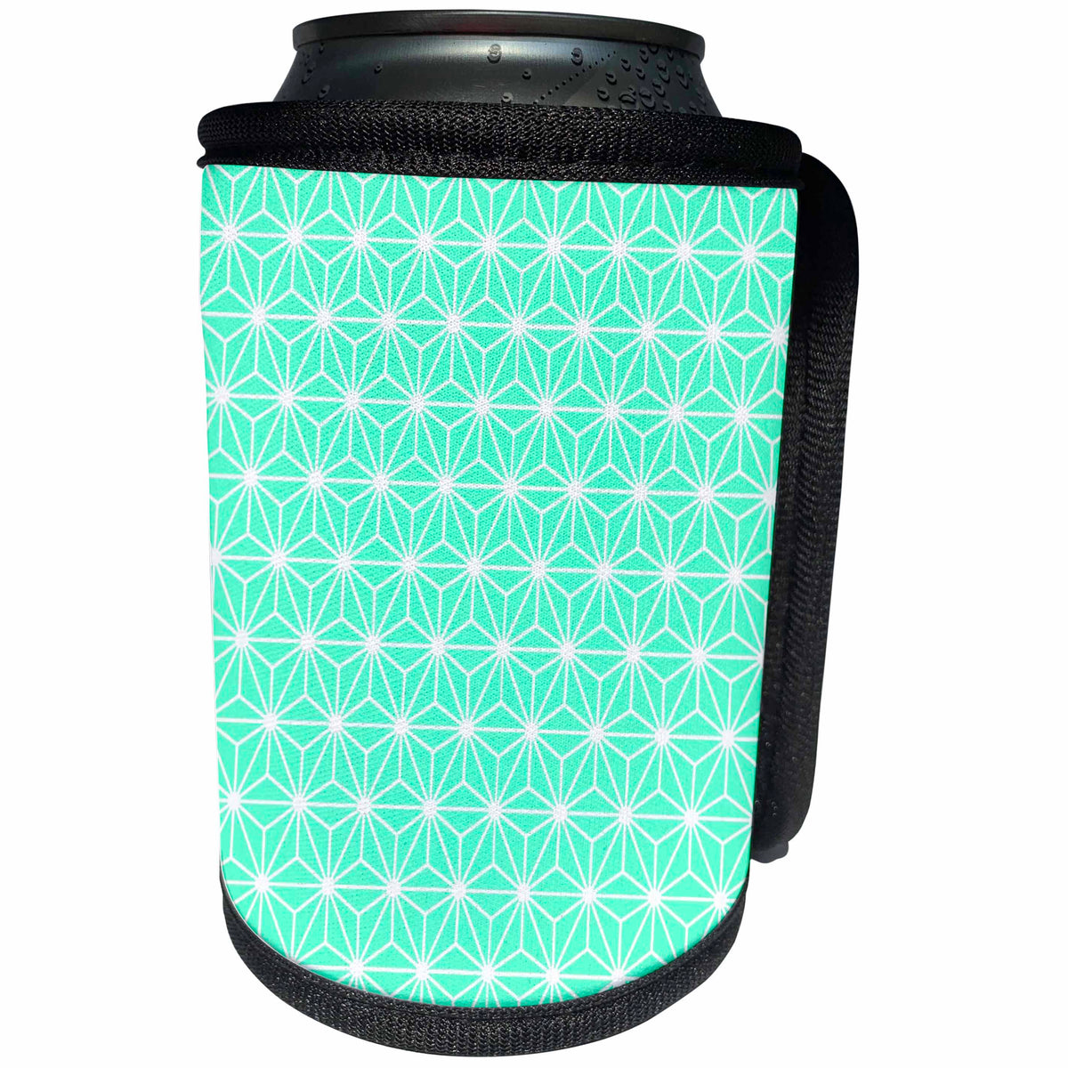 3dRose Aqua Geometric Art Deco Style Triangles Pattern - Can Cooler Bottle Wrap (cc_347089)
